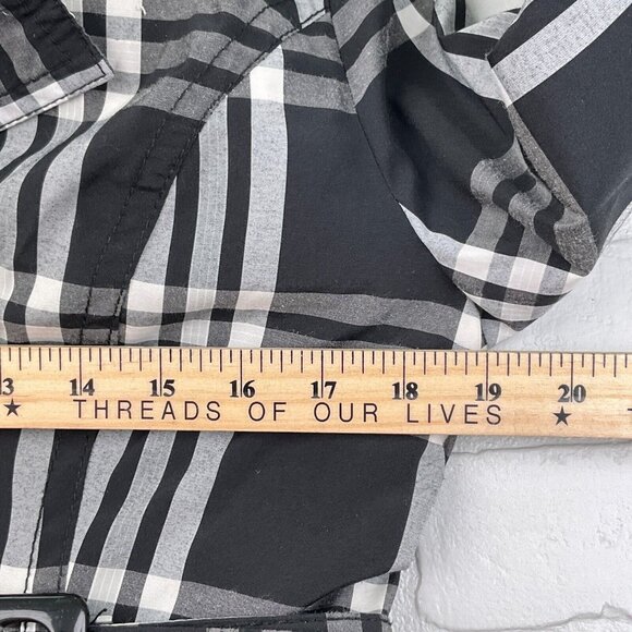 JouJou Jacket Women Small Black Gray White Plaid Trench Short Notch‎ Belt Cotton - Picture 8 of 12